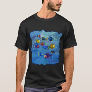 Boho-Fisch Boheme-Stil Bunter Fisch in Blauem Wass T-Shirt