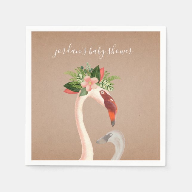 Boho Flamingo Mama + Chick Baby Showroom Napkins Serviette (Vorderseite)