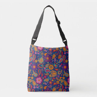 Boho-Flamingo-Paisley-Umhängetasche in Saphir Tragetaschen Mit Langen Trägern