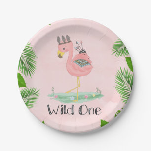 Boho Flamingo Wild One Birthday Party Pappteller