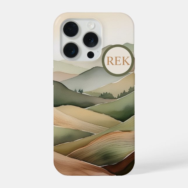 Boho Flat Landscape iPhone Case in Earthy Tone 15 Pro Hülle (Rückseite)