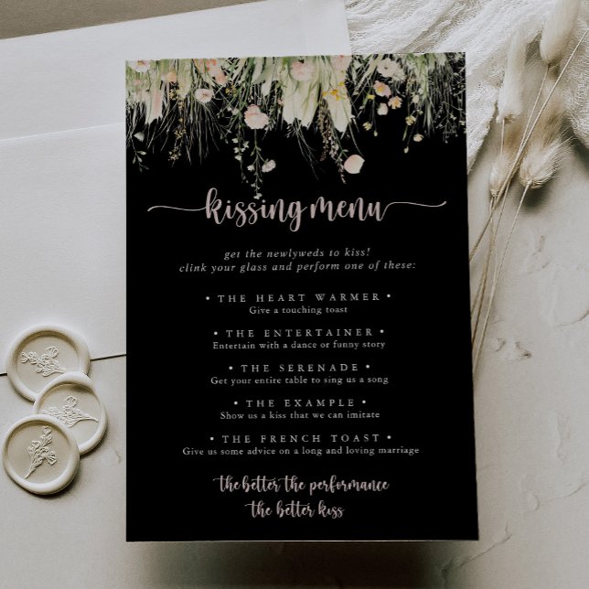 Boho Fleur sauvage Black Mariage Kissing Menu Jeu (Créateur téléchargé)