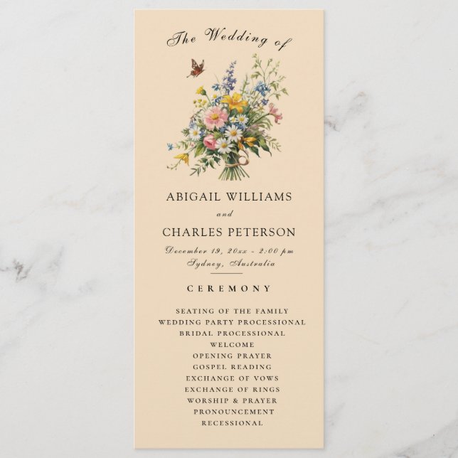 Boho Fleur sauvage Bouquet Mariage programme de cé (Devant)