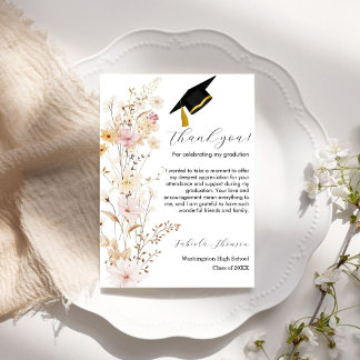Boho Fleur sauvage Carte de remerciements de gradu