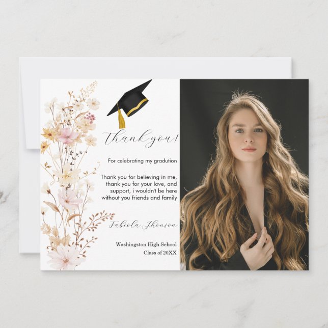 Boho Fleur sauvage Carte de remerciements de gradu (Devant)