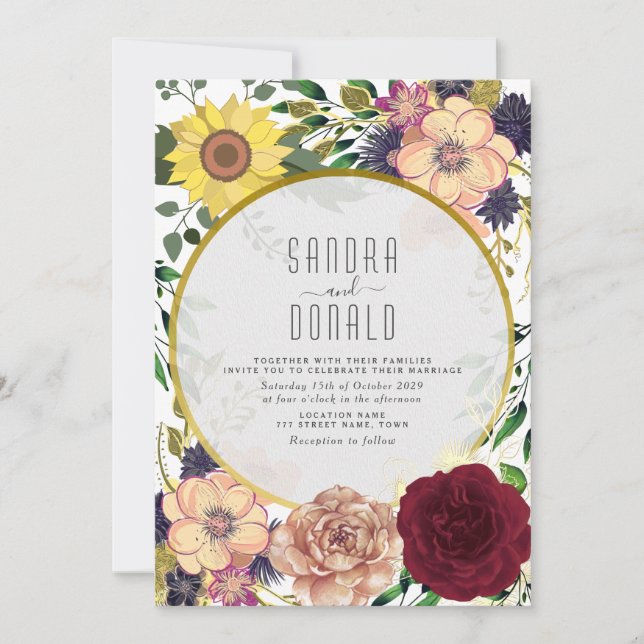 Boho Fleur sauvage Faire-part de mariage Automne (Devant)