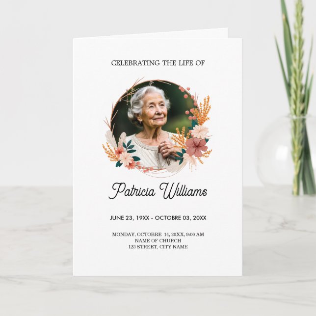 Boho Fleur sauvage Funeral Memorial Programme (Devant)