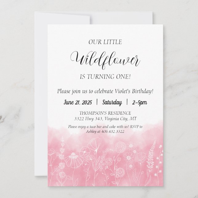 Boho Fleur sauvage Invitation Anniversaire de enfa (Devant)
