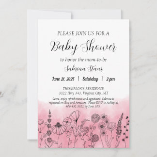 Boho Fleur sauvage Invitation Baby shower aquarell