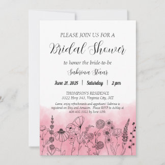 Boho Fleur sauvage Invitation Fête des mariées aqu