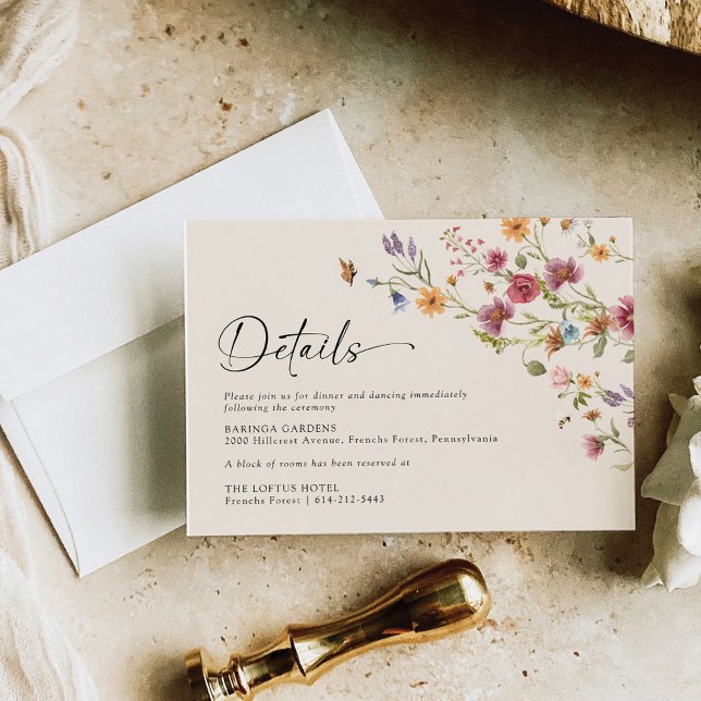 Boho Fleur sauvage Mariage Détails Carte de boîtie (Créateur téléchargé)