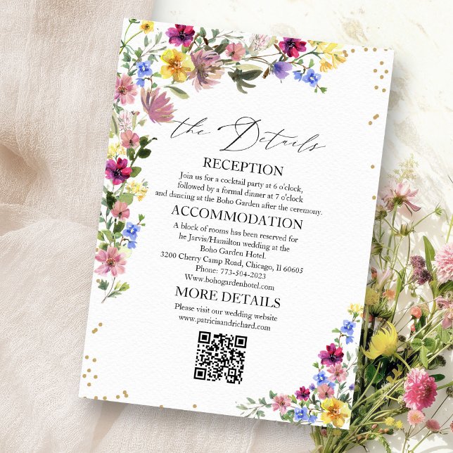 Boho Fleur sauvage Mariage Détails Cartes de ferme (Créateur téléchargé)