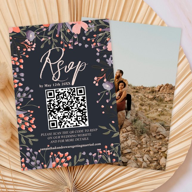 Boho fleur sauvage photo mariage QR RSVP (Créateur téléchargé)