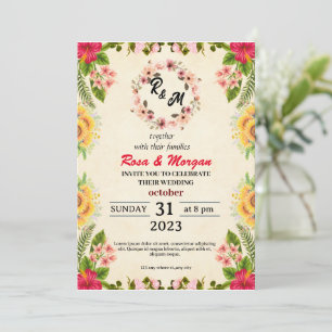 Boho Fleur sauvage Wedding Invitations Charme Élég