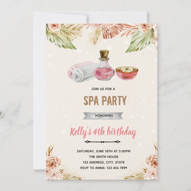 Boho fleur spa thème invitation (Devant)