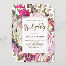 Boho fleuri violet invitation à Graduation party