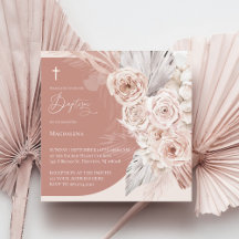 boho fleurs arch design Baptême Invitation