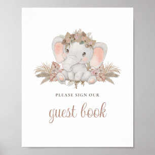 Boho Fleurs Eléphant Baby shower Livre d'or