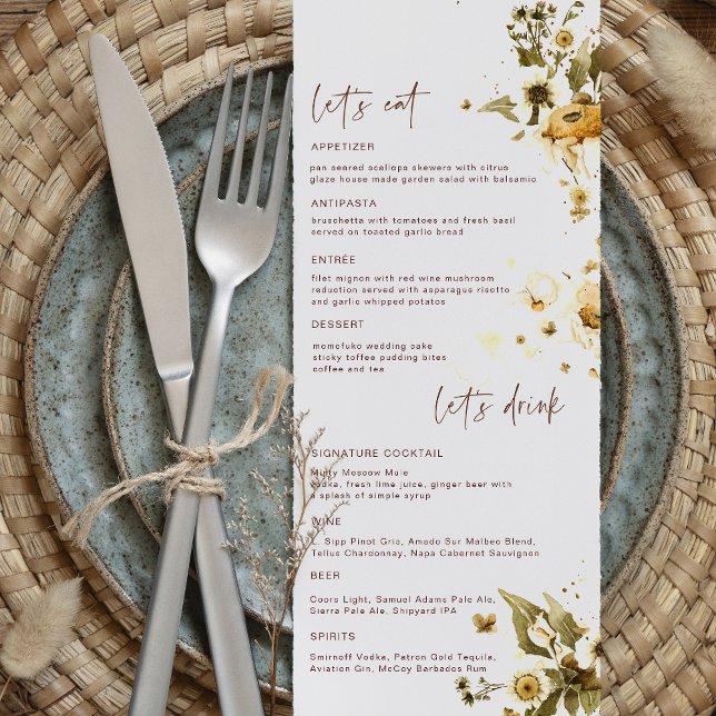 Boho Fleurs sauvages d'automne | Menu Mariage (Créateur téléchargé)
