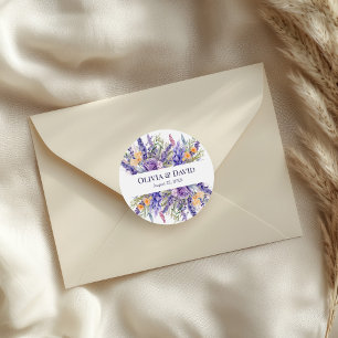 Boho Flieder Aquarell Wildblumen Hochzeit Runder Aufkleber