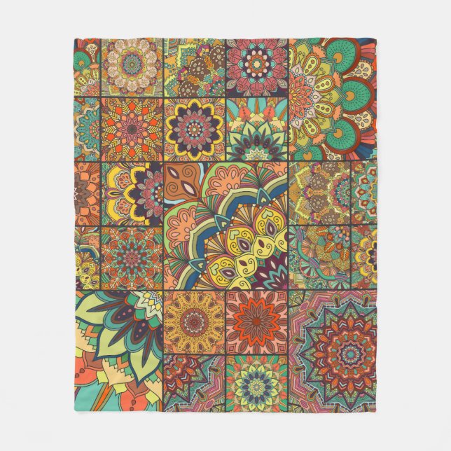Boho-Fliesen: farbenfrohes Patchwork-Nahtlosmuster Fleecedecke (Vorderseite)