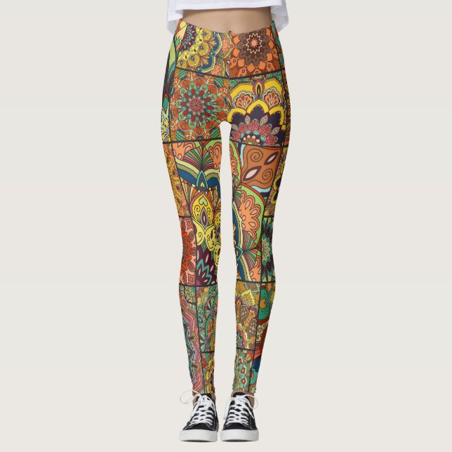 Boho-Fliesen: farbenfrohes Patchwork-Nahtlosmuster Leggings (Vorderseite)