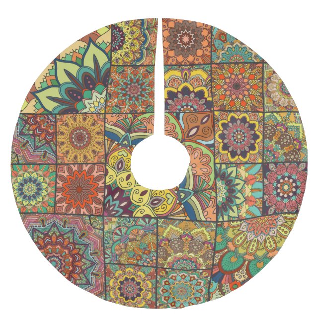Boho-Fliesen: farbenfrohes Patchwork-Nahtlosmuster Polyester Weihnachtsbaumdecke (Vorderseite)