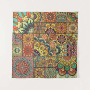 Boho-Fliesen: farbenfrohes Patchwork-Nahtlosmuster Wandteppich