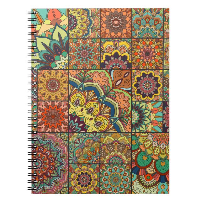 Boho Fliesen: farbiges Patchwork nahtlos Muster Notizblock (Vorderseite)