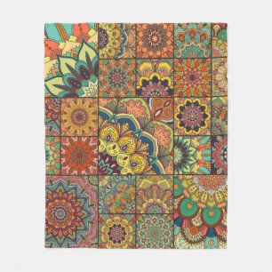Boho Fliesen Set und nahtlos Muster. Farbpflaster Fleecedecke