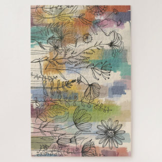 Boho Flora | Farbige Botanische Linienkunst-Puzzle