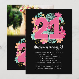 Boho Floral 21e anniversaire Cartes photos Invitat