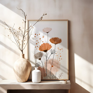 Boho Floral Abstract | Neutrales Terrakotta Botani Poster