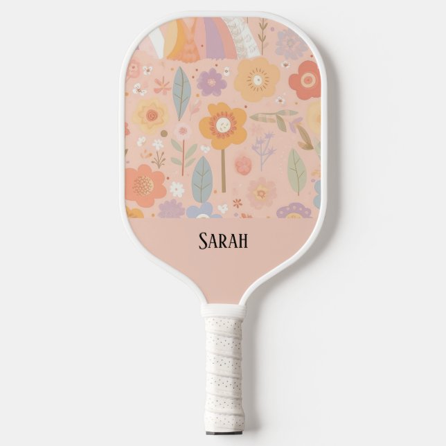 Boho Floral Abstrakt Personalisiert Dusty Pink Pickleball Schläger (Vorderseite)