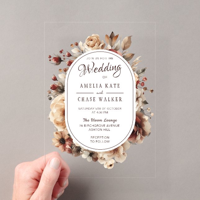 Boho Floral Acrylique Faire-part de mariage cadre (In situ (ordinateur de poche))