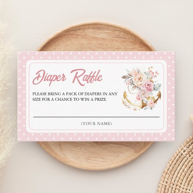 Boho Floral Anchor Nautical Girl Diaper Raffle Begleitkarte (Von Creator hochgeladen)