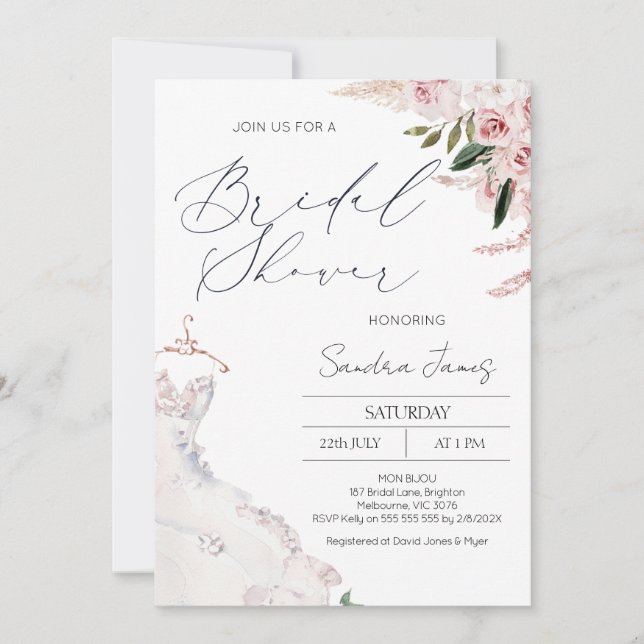 Boho Floral and Dress Brautparty Einladung (Vorderseite)