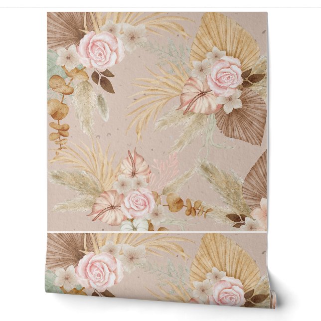 "Boho Floral and Greenery Wallpaper - Elegante Ros Tapete (Abrollen)