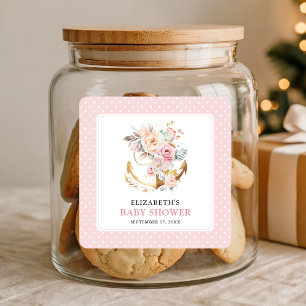 Boho Floral Anker Mädchen Baby Shower  Quadratischer Aufkleber