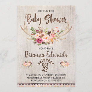 Boho Floral Antlers Kinderdusche Einladung