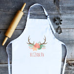 Boho Floral Antlers Niedlich Personalisiert Kinderschürze<br><div class="desc">Die niedliche Schürze der Boho-Kinder zeigt die Hirschliebhaber,  die mit einem Blumenstrauß in Pfirsichtönen,  Orange,  Terrakotta und Grün geschmückt sind. Personalisieren Sie es mit dem Namen Ihres Kindes in handgeschriebenen Terracotta-Buchstaben.</div>