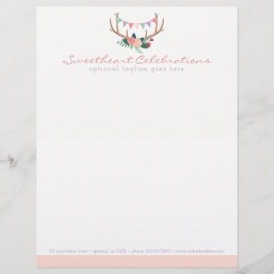 Boho Floral Antlers & Shabby Rose Party Jagd Briefkopf