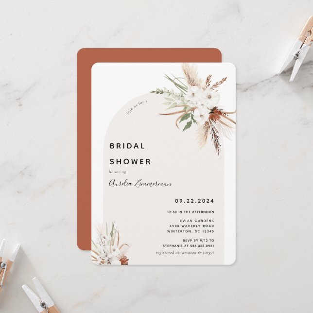 Boho Floral Arch Invitation de la douche nuptiale (Devant/Arrière en situation)