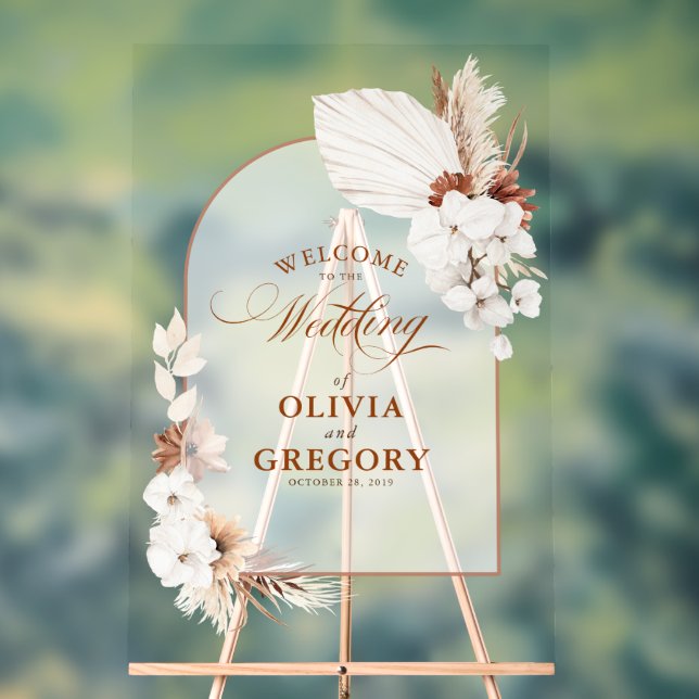 Boho Floral Arch Wedding Willkommen Acrylschild (Neutral)