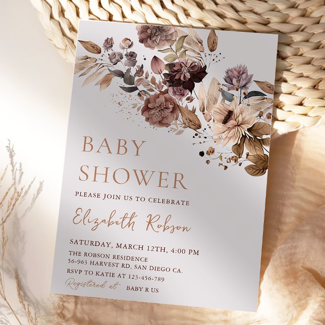 Boho Floral Autumn Baby shower Invitation (Créateur téléchargé)