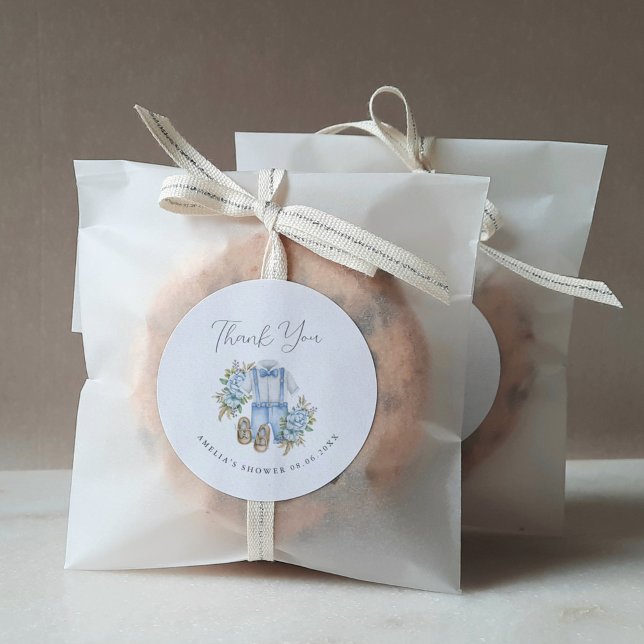 Boho Floral Baby Boy Dusche Danke Runder Aufkleber (Von Creator hochgeladen)