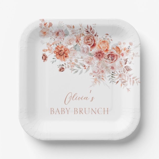 Boho Floral Baby Brunch Pappteller (Vorderseite)