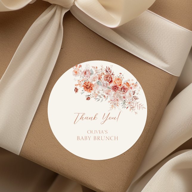 Boho Floral Baby Brunch Runder Aufkleber (Von Creator hochgeladen)