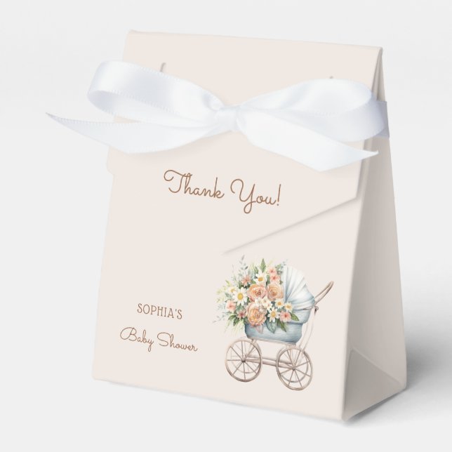 Boho Floral Baby Carriage Baby Shooter Geschenkschachtel (Vorderseite)