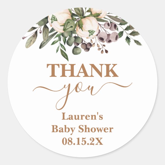 Boho Floral Baby Dusche Rundaufkleber Runder Aufkleber (Vorderseite)